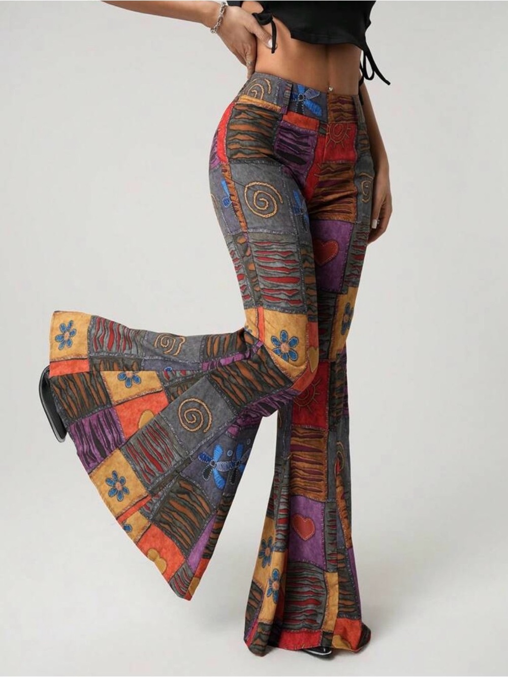 Boho Patchwork Flare Pants - Multicolor
